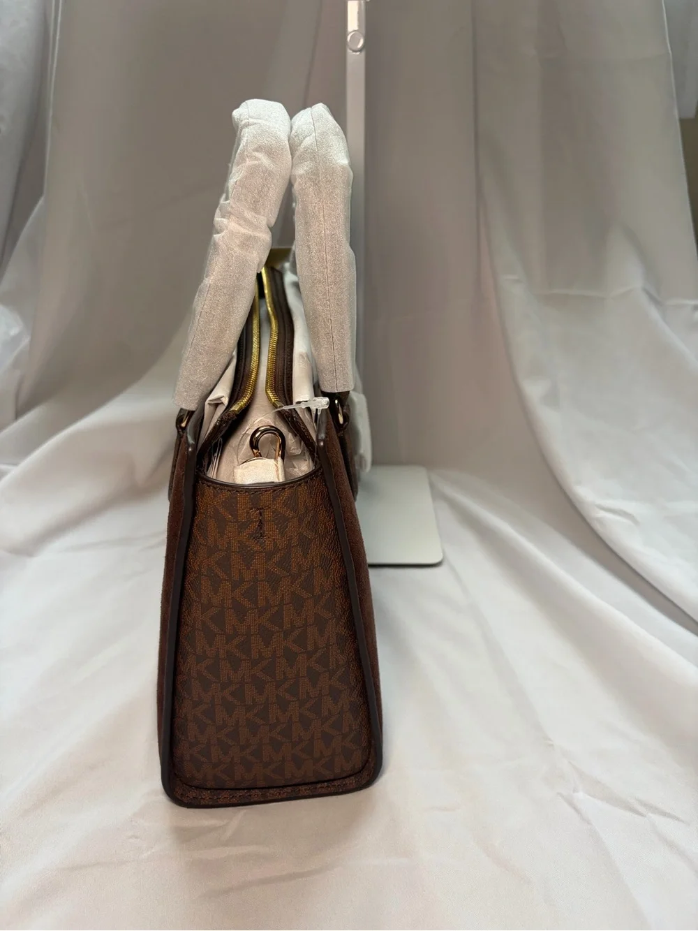 Michael Kors Dark Brown Suede Satchel with Gold Hardware